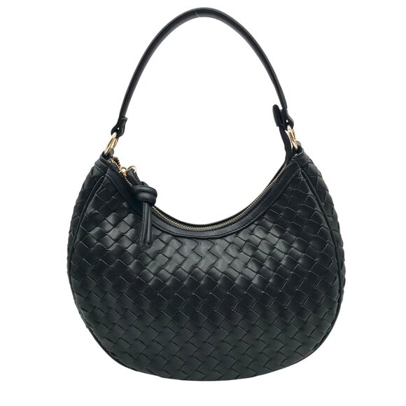 On 34th Black Woven Crossbody Convertible Satchel Bag - Picture 1 of 10